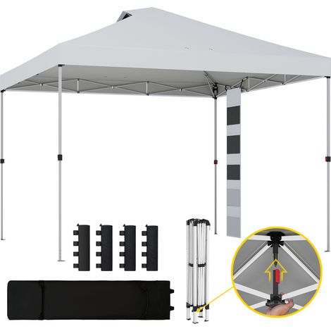 Tonnelle de jardin pliante - Outsunny - hauteur réglable - sac transport roulettes sacs de sable 5 poches - métal - 3x3m - blanc (1/5)