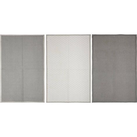 Juego de 3 paños de cocina - estampados - algodón - gris oscuro - 45x70 cm - Atmosphera créateur d'intérieur