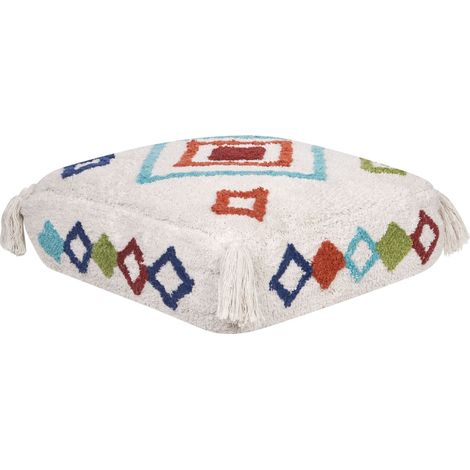Pouffe Embroidery SEERANI Cotton White