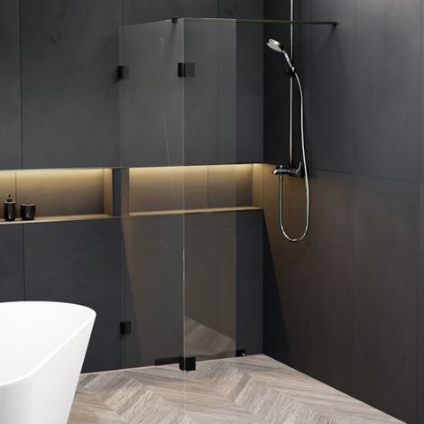 Paroi de douche walk-in avec rabattant SCANDIC NXT 402 RIHO 110x200 cm à charnières noires (1/2)