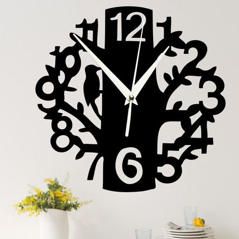 Orologio da parete, orologio decorativo, nero, legno MDF, stile moderno, analogico, soggiorno – dimensioni: 30 x 30 cm (1/3)