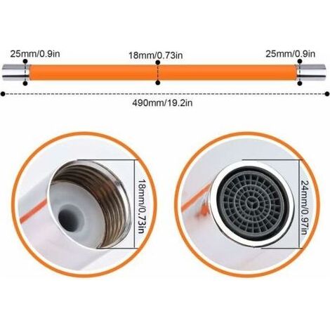 50 cm lange, orangefarbene, flexible Küchenarmaturverlängerung mit dickem, weichem Silikonauslauf, 360° drehbar (1/3)