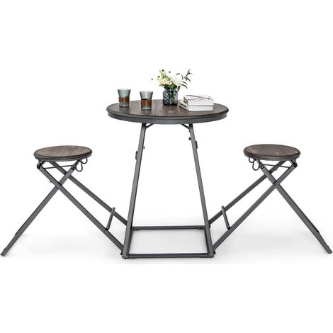 3-Piece Modern Round Table and Stool Set Foldable Dining Set Bar Table 2 Stools