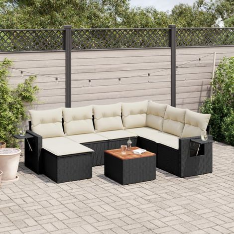 vidaXL Salon de jardin 8 pcs avec coussins noir résine tressée (1/3)