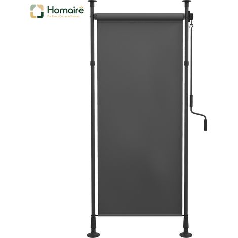 HOMAIRE Senkrechtmarkise Sonnenschutz Balkonrollo wetterfest mit Kurbel Polyester Dunkelgrau für Terrasse & Garten