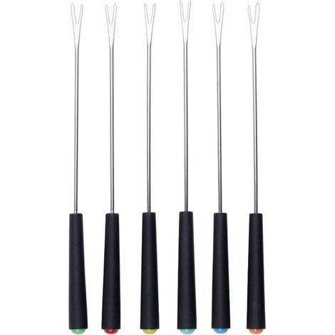 Lot de 6 fourchettes à fondue au fromage, couverts à fondue en acier inoxydable, au fromage avec poignée résistante à la chaleur pour le fromage, le chocolat, la viande de marshmallows (1/5)