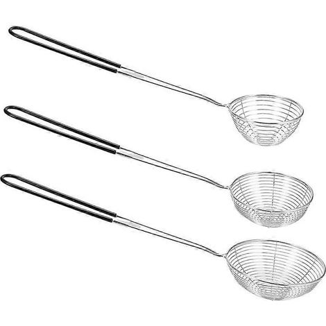 Ensemble de 3 passoires rondes en acier inoxydable pour shabu-shabu asiatique, cuillères à écumer et passoires en maille. (1/5)