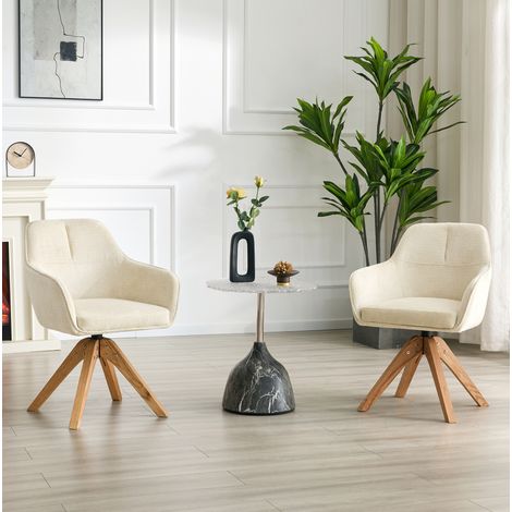 Drehbare Esszimmerstühle 360° aus beige Stoff mit Armlehnen, 2er-Set OKMYHOME (1/5)