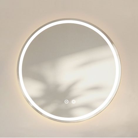 Espejo de baño redondo 60x60 cm de vidrio plateado con LED antivaho – MEUBLIV (1/5)