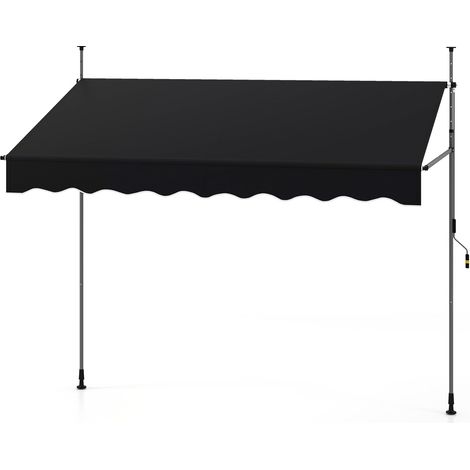 COSTWAY Tenda da Sole a Morsetto, Tenda per Balcone Senza Foratura Altezza e Inclinazione Regolabili con Manovella, Telo Impermeabile e Resistente ai Raggi Solari e Telaio Antiruggine (2,5M,Nero) (1/5)