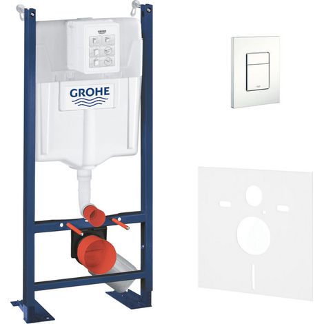 Grohe – Pack WC Bâti autoportant Rapid SL 391450004 – Plaque Skate Cosmopolitan blanche – Set isolation phonique – Réservoir GD 2 certifié NF (1/5)