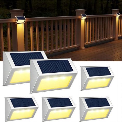 6er-Set warmweiße Solar-Außenleuchten für Terrasse, wasserdicht, kabellos, LED-Beleuchtung für Zaun, Einfahrt, Patio und Treppe (1/4)