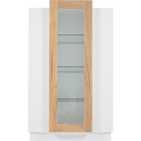 Vitrina de salón 74 x 40 x 120 cm con LED, 3 puertas y estantes de vidrio