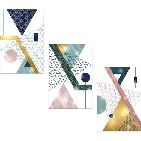 Lupia - Set 3 Quadri Moderni MONDIE' GEOMETRIES 3 con Stampa Alta Definizione, Lamina Argento o Oro, Adatti a Soggiorno e Camera, Made in Italy, 31x46 cm, poster su Legno (1/4)