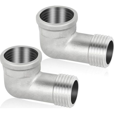 Lot de 2 raccords coudés en acier inoxydable 304 - 90° - DN15 - Coude 1/2" IG/AG à 90° - Filetage intérieur x filetage extérieur - En acier inoxydable sanitaire (1/5)