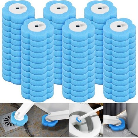 Lot de 72 têtes de brosse WC jetables en éponge bleue avec détergent, brosse WC pour lavabo, baignoire et piscine (1/4)