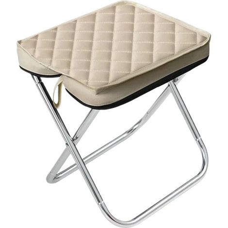 Tabouret de Camping Pliable Transportable Léger Compact pour Extérieur, Beige-2 (1/5)