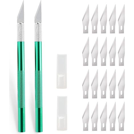 2 Pieces Scalpel with 20 Blades, Precision Cutter, Craft Knife, Knife Cutter, Scalpel Pedicure, Surgical Scalpel, Carving Knife, Carving Cutter, Window Film, Green (1/5)