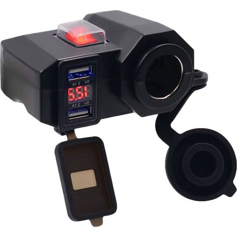 Chargeur Allume-Cigare Moto - Double Port USB - Affichage Numérique Tension - Câble Fusible 1,5 M - Étanche IP65