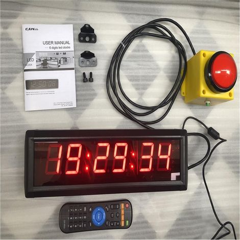Grande horloge LED numérique surdimensionnée Chronomètre d'horloge de compte à rebours Led de 34 cm, avec bouton de réinitialisation de bouton de câble de 2 m, minuterie de jeu de réponse de ruée vers (1/5)