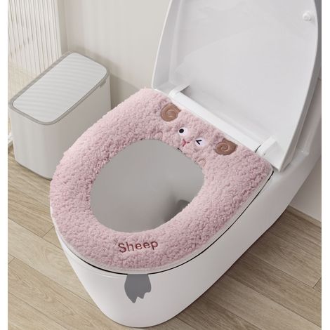 Housse de siège de toilette douce, chaude et rembourrée, coussin de siège de toilette plus épais pour la salle de bain, en tissu fibre extensible et lavable, réutilisable et facile à installer. (1/3)