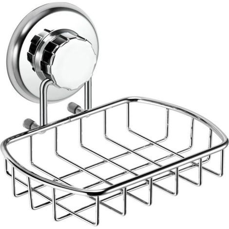 Porte-savon à ventouse ultra puissant – Porte-éponge en acier inoxydable pour salle de bain et cuisine (chrome) (1/4)