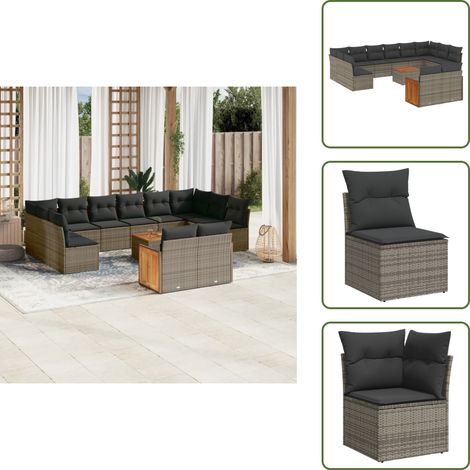Rattan PE - vidaXL Set Divani da Giardino 13 pz con Cuscini Grigio in Polyrattan - Poltrone da giardino
