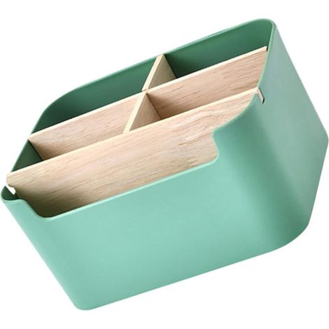 Boîte de Rangement Multi-cellules en Abs et Bois, Organisateur de Bureau Pratique pour Garder Articles Ordonnés et Décorer (1/5)