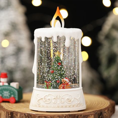 Lanterne De Noël En Forme De Bougie - Avec Lumières Clignotantes Et Scène Festive Neigeuse - Fonction Musique - Alimentée Par Piles - 1 Pièce (1/5)