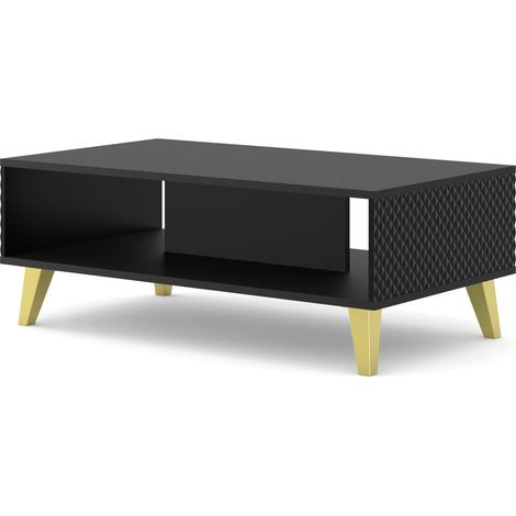 Ravenna C 90x60 tavolino nero lucido con gambe oro