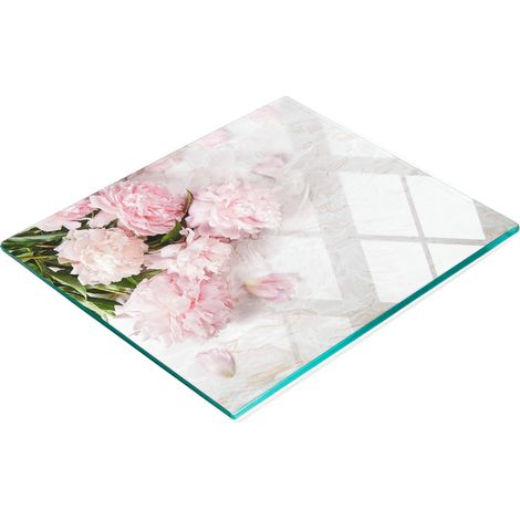 Tagliere e vassoio da cucina decorativo in vetro con motivo peonie, 60x52 cm. (1/5)