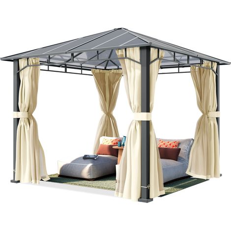 TOOLPORT Gazebo giardino 3x3 m, alluminio, tetto policarbonato 8 mm, beige - con pannelli laterali e zanzariere (1/5)
