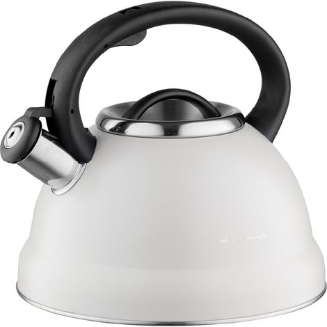 Bouilloire sifflante en acier inoxydable (2,5 l) avec poignée en bakélite et sifflet, pour thé et café, convient pour tous les types de feux, couleur : beige (1/5)