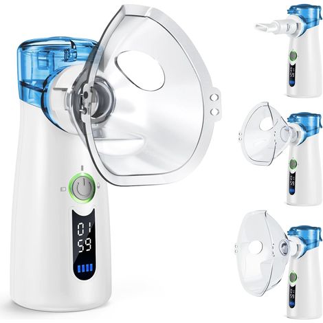 Nebulisateur Silent, Nebulisateur USB-C Rechargeable Pour Adultes et Enfants, Avec Affichage Numérique, Nebulisateur à Ultrasons Avec 2 Masques et un Embout Buccal–Gris