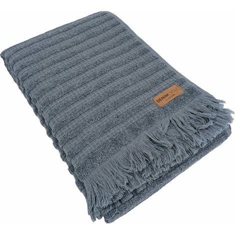Drap de douche pur coton 70x140cm DENIM à rayures bleu (1/5)