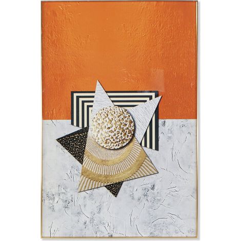 DKD Home Decor Abstrait Moderne Tableau Orange Doré (1/3)