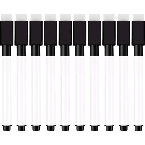 Marqueurs pour Tableau Blanc - Noirs - Lot de 10 - Effaçable - Fibre (1/4)