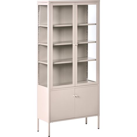 Office Cabinet Beige Steel 80 x 35 x 180 cm Metal 4 Doors Glass Front and Sides Display OXTED