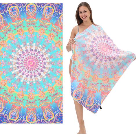 Serviette de plage anti-UV UPF50+, châle anti-UV, serviette de bain imprimée pour les voyages en bord de mer, serviette de plage sportive à séchage rapide