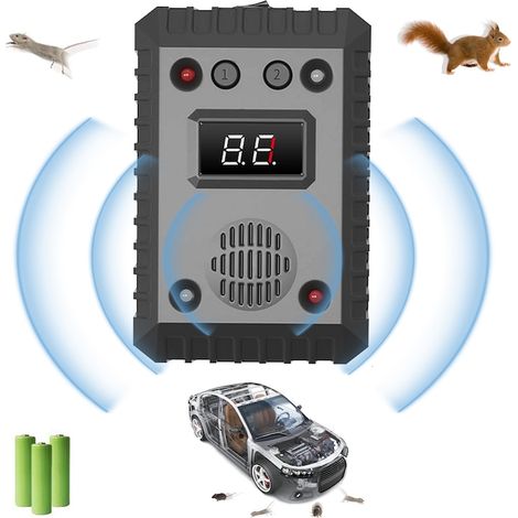 Appareil anti-rongeurs, anti-souris, couverture étendue à 360°, technologie double à ultrasons et lumières clignotantes, pour moteurs de voiture, garages et maison, noir