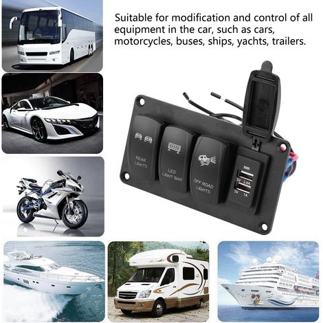 Interrupteur double lampe 12/24 V + barre lumineuse LED/barre lumineuse tout-terrain + chargeur de voiture 3,4 A (1/5)