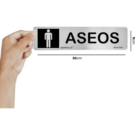 CARTEL INFORMATIVO ASEOS HOMBRE (INOX ADHESIVO 0.8mm) 5x20cm NORMALUZ