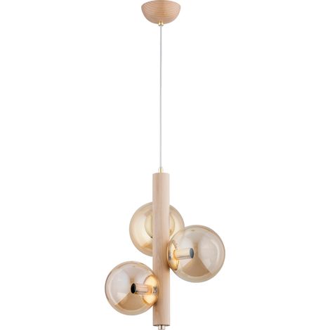Suspension scandinave bois verre ambre 3xE14 Alfa (1/3)