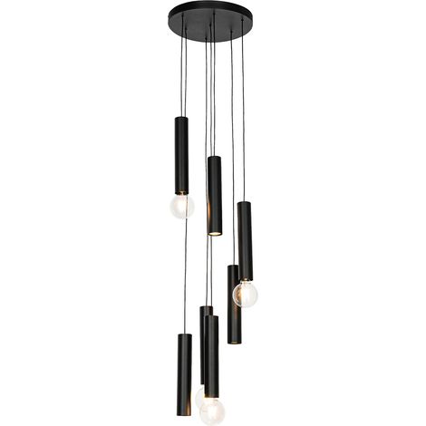 QAZQA tuba - Suspension - 4 lumière - Ø 35 cm - Noir - Design - éclairage intérieur - Salon I Chambre I Cuisine I Salle à manger