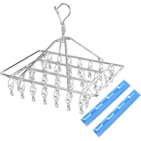 Porte-chaussettes coupe-vent en acier inoxydable avec 30 pinces à linge et 2 clips en plastique pour les chaussettes, la suspension des sous-vêtements, le séchoir pour la maison et l’organisateur du d (1/5)
