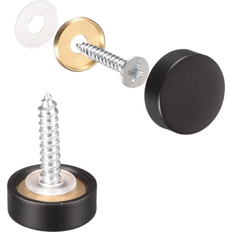 Cache Vis Miroir 14mm 6Pcs Laiton Décoratif Capuchon Noir (1/5)