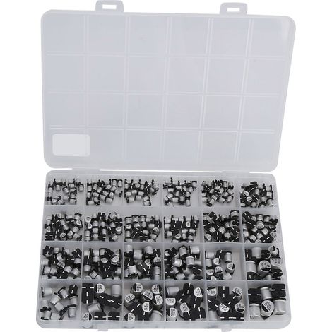 Lot 400 condensateurs électrolytiques CMS 24 valeurs 1µF-1000µF aluminium 6,3V-50V kit accessoires (1/5)