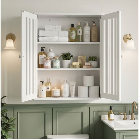 Mueble de baño mural 60 x 20 x 52 cm de doble puerta con persianas blanco HAVRYA (1/5)