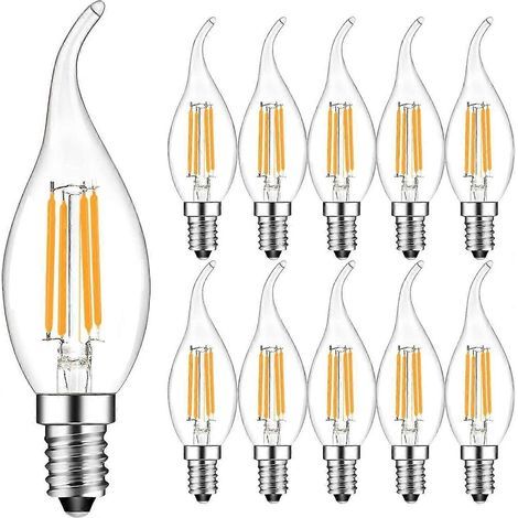 Lot de 10 ampoules LED à filament E14 4W, effet flamme bougie, blanc chaud 2700K, angle de diffusion 360°, non dimmables [Classe énergétique F] (1/3)