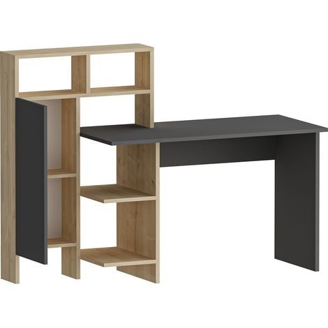 Schreibtisch Cremella, 6 Ablagen, 1 Tür, 7 Fächer, 136x60x112h cm Anthrazit Schwarz